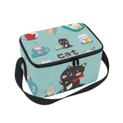 

ALAZA Lunch Box Insulated Lunch Bag Large Cooler Set Cute Cat Tote Bag