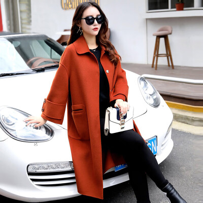 

Cypress 2018 winter new female solid color long-sleeved silhouette wide-sleeved large size long wool coat coat S84R0044DA1735M caramel color