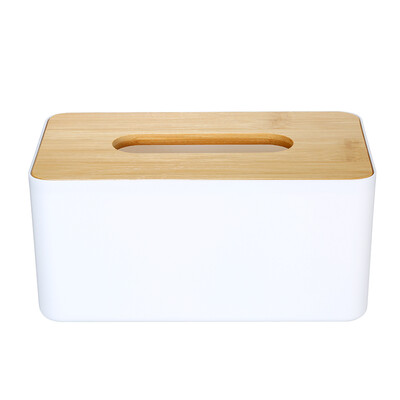 

Modern Tissue Box Napkin Case Tissues Paper Roll Holder with Natural Bamboo Cover Plate Round