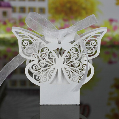 

20 PCS Laser Cut Delicate Carved Butterfly Elegant Candy Boxes with Ribbon for Party Birthday Wedding Banquet Kindergarten Bridal