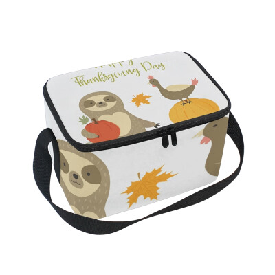 

ALAZA Lunch Box Insulated Lunch Bag Large Cooler Thanksgiving With Cute Sloth And Turkey Tote Bag