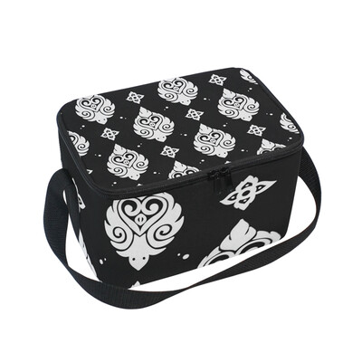 

Lunch Box Insulated Lunch Bag Large Cooler Black Vintage Pattern Tote Bagfor Kids Men Women