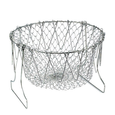 

1 Pcs Home Kitchen Foldable Fry Basket Poaching Boiling Deep Frying Fruit Vegetable Rinsing Washing Cook Tool 201 Stainless Steel