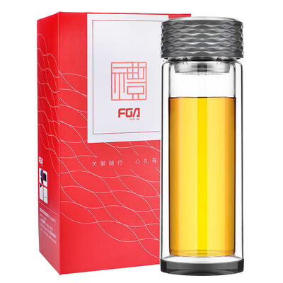 

Fuguang FGA Relo crystal glass double-layer portable cup heat-resistant household cup with lid filter tea cup water cup custom gift box with minimal gray