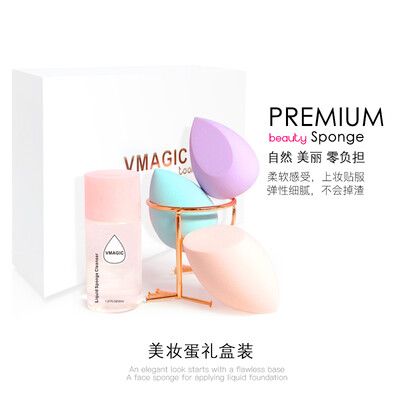 

Vmagic beauty egg gift box 3 puff makeup eggs dry&wet send shelf puff cleaning solution