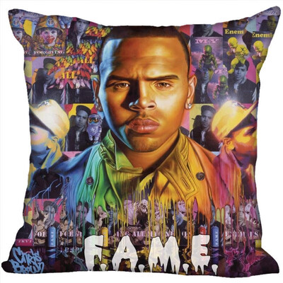 

Chris Brown Pillow Cover Bedroom Home Office Decorative Pillowcase Square Zipper Pillow Cases Satin Fabric No Fade