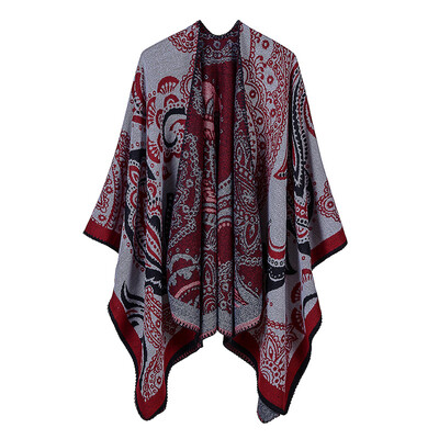 

Vintage Women Faux Cashmere Poncho Cardigan Sweater Cashew Nut Print Capes Shawl Scarf Loose Outerwear