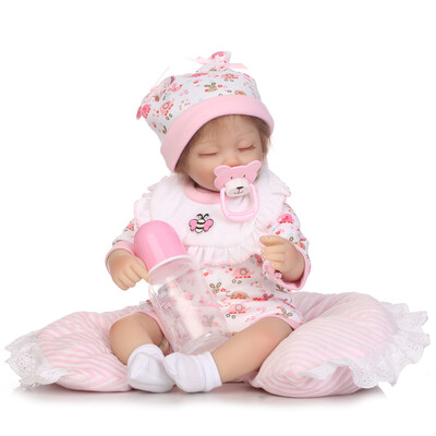 

Reborn Baby Doll 16 inch Cloth Body Lifelike Toddler Doll Play House Toy Gift With Green Cloths