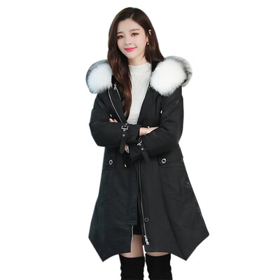 

Big fox fur hooded to overcome female long fur coat 2018 winter new rex rabbit hair liner 90241