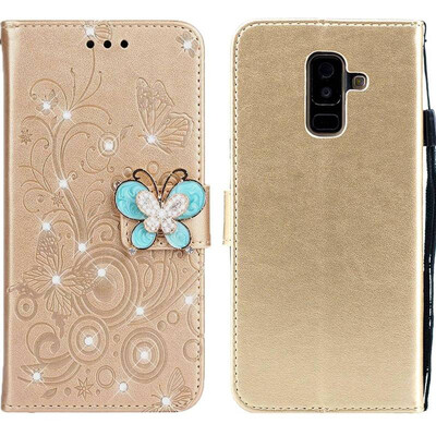

MOONCASE Samsung Galaxy A6 2018 Butterfly Rhinestone Embossed Leather Case - Gold