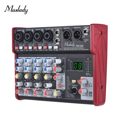 

Muslady SM-68 Portable 6-Channel Sound Card Mixing Console Mixer Built-in 16 Effects with USB Audio Interface Supports 5V Power Ba