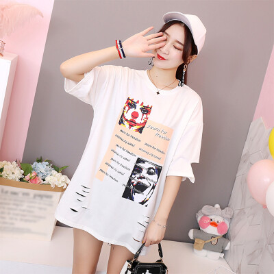 

JOY OF JOY Jingdong Womens 2019 Summer New Medium Long Loose Print T-Shirt Women JWTD191480 White L