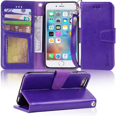 

Arae Case for iPhone 6s iPhone 6 Premium PU Leather Wallet case Wrist Strap Flip Folio with ID&Credit Card Pockets