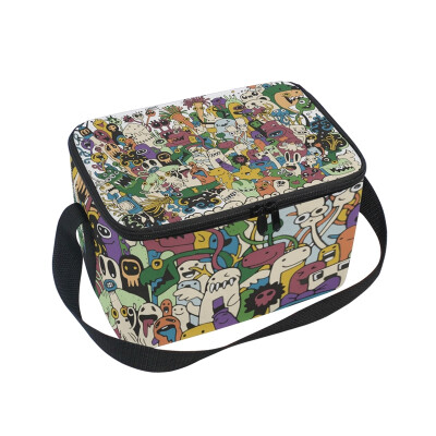 

ALAZA Insulated Lunch Box Funny Monsters Lunch Bag for Men Women Portable Tote Bag Cooler Bag