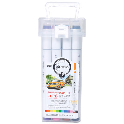 

TRUECOLOR 12 color marker double head alcohol oily marker set student hand-painted comic design triangle handle handle barrel MK3199-12