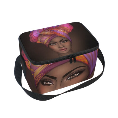 

ALAZA Insulated Lunch Box African Pretty Girl Lunch Bag for Men Women Portable Tote Bag Cooler Bag