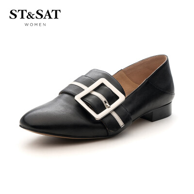 

Saturday ST & SAT sheep leather buckle flat-bottom fashion deep mouth single shoes SS91111049 black 38