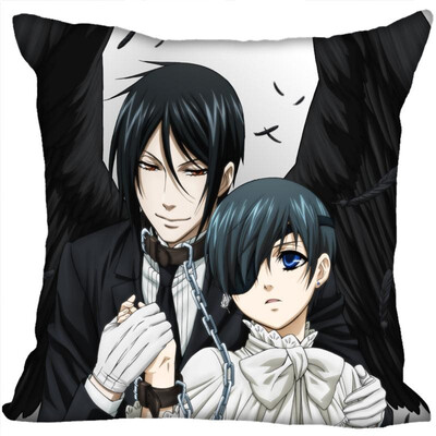 

Black Butler Anime Pillow Cover Bedroom Home Office Decorative Pillowcase Square Zipper Pillow Cases Satin Fabric No Fade