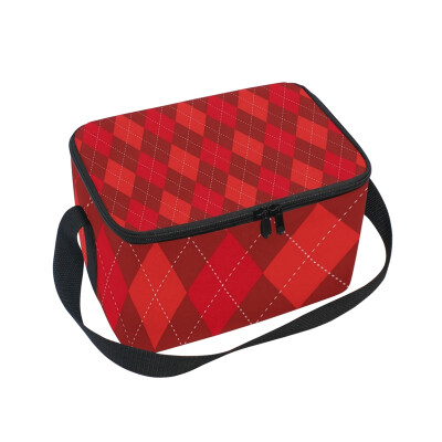 

ALAZA Lunch Box Insulated Lunch Bag Large Cooler Red And Burgundy With White Stitch Tote Bag