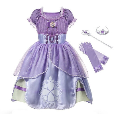 

MUABABY Princess Summer Dresses Girls Sofia Cosplay Costume 5 Layers Children Kids Floral Halloween Party Tutu Dress up Fantasy