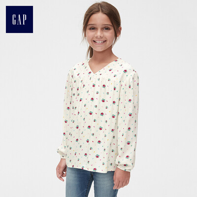 

GAP flagship store girls vibrant print V-neck long-sleeved shirt 397988 ivory white S