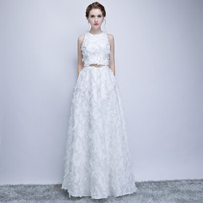 

2018 New Long Evening Dresses Elegant A-line Sleeveless Feather Sexy Noble Banquet Party Prom Formal Dress