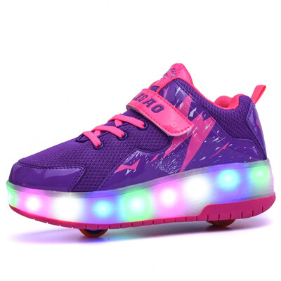 

Kids Glowing Sneakers With Wheels Girls Boys Jazzy LED Light Up Roller Skate Sport Luminous Lighted Shoes Children Sports Shoes