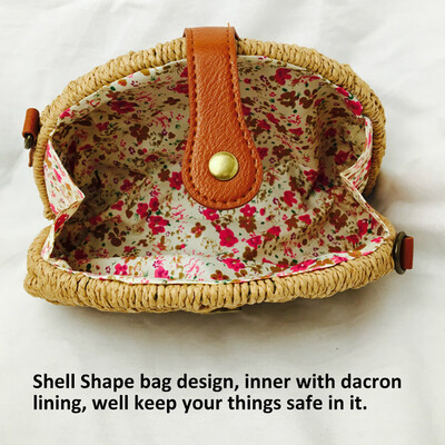 

Ladies Vintage Straw Woven BagShell Shape Semi-circular Women Use Elegant Handmade Straw Bag Mini Size Shoulder Beach Crossbody Ha