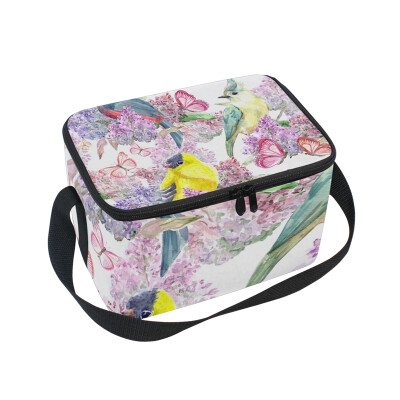 

ALAZA Lunch Box Insulated Bird And Pink Butterflies Lunch Bag Large Cooler Tote Bag for Men Women