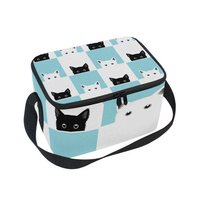 

ALAZA Black White Blue Cat Lunch Box Insulated Lunch Bag Large Cooler Tote Bagfor Men Women
