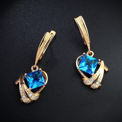 

Gold 585 Zircon Earrings Gold 585 Trendy Square Blue And White Zircon Long Drop Earring Women Hanging