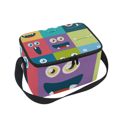 

ALAZA Insulated Lunch Box Cartoon Monster Faces Lunch Bag for Men Women Portable Tote Bag Cooler Bag
