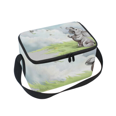 

ALAZA Lunch Box Gray Elephant Painting Insulated Lunch Bag Large Cooler Tote Bagfor Men Women