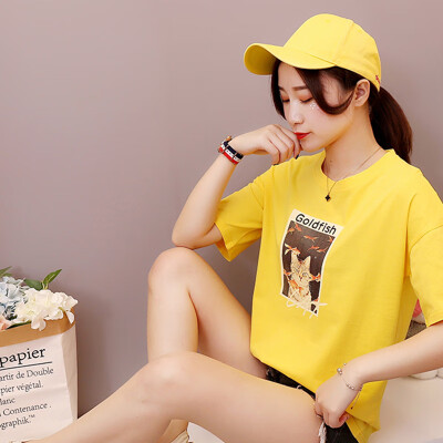 

JOY OF JOY Jingdong Womens 2019 Summer New Korean Half Sleeve T-Shirt Loose Casual Short Sleeve T-Shirt Womens Tide JWTD191858 Yellow