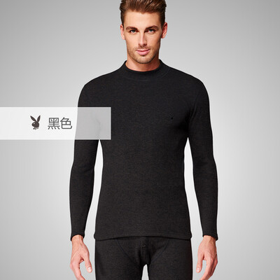 

Playboy PLAYBOY autumn&winter thermal underwear mens autumn clothing long trousers mens suit plus velvet thickening collar Dongli velvet underwear black