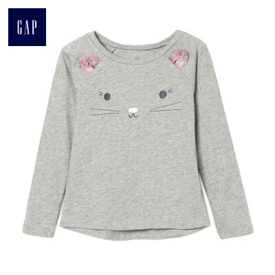 

GAP flagship store female cotton small animal pattern long sleeve round neck T-shirt 356407 light gray ash 4YRS