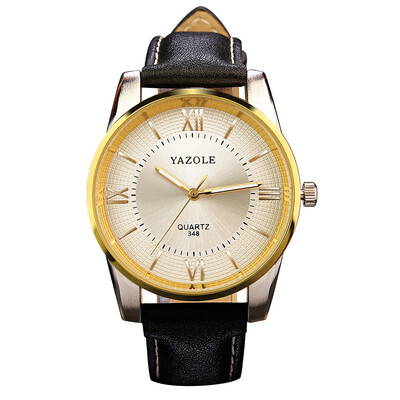 

YAZOLE 348 Men Watch Top Brand Waterproof PU Leather Roman Scale Luxury Wristwatch