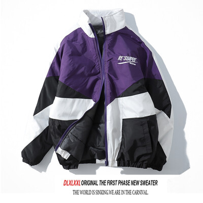 

Winter ins popular hip-hop contrast color patchwork cotton clothes men&women oversize cotton clothes popular couples chic coat