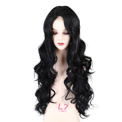 

Element Synthetic Wigs 28 Inch Lace Front Wig Natural Wave Soft Long Hair 1B Black Wig for African American Women