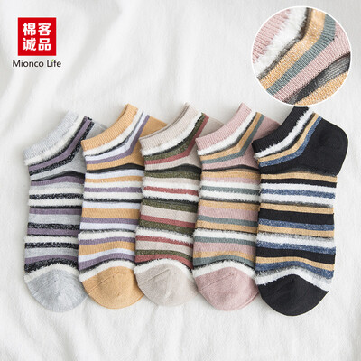 

Cotton Eslite socks female socks spring&summer fashion sanding Korean version of the casual women socks non-slip boat socks breathable color striped cotton socks SG033 5 color mixing