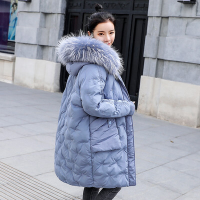 

Winter big fur collar down jacket women 2018 new loose slimming cotton jacket letter embroidery long coat 90293