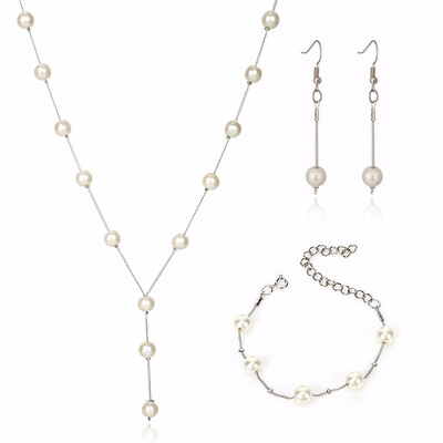 

Imitation Pearl Jewelry Sets Women Necklace Bracelet Earrings Engagement Jewelery Bridal Wedding Accessories