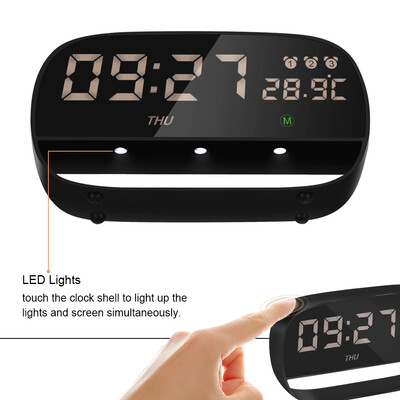 

USBBattery Opearted LED Digital Touch Alarm Clock with Night Light 3 Alarms Setting Year Month Date Time Week Temperature