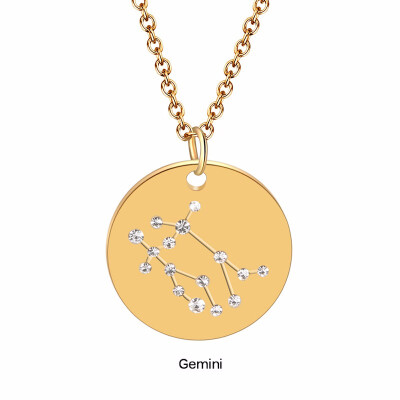 

Fashion Constellation Necklace Stainless steel zodiac round disc necklace