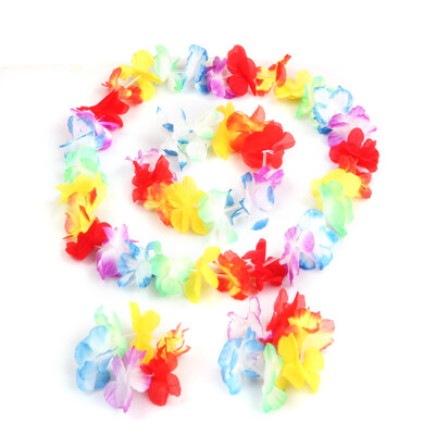 

4PcsSet Luau Tropical Hawaiian Wreath Summer Flower Party Decorations Colorful Beach Dress Adorning Necklace Bracelets Headband