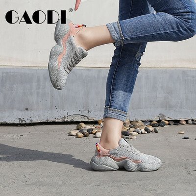 

Ms Gao Di Gao Di increased thick-bottomed round head with breathable flying woven mesh noodle casual sports shoes female gray 38