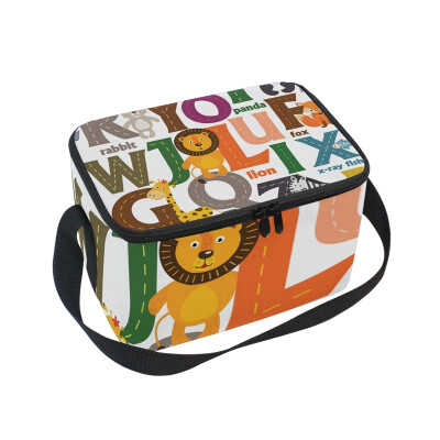 

ALAZA Lunch Box Insulated Lunch Bag Large Cooler Pattern With Letters And Animals Tote Bag