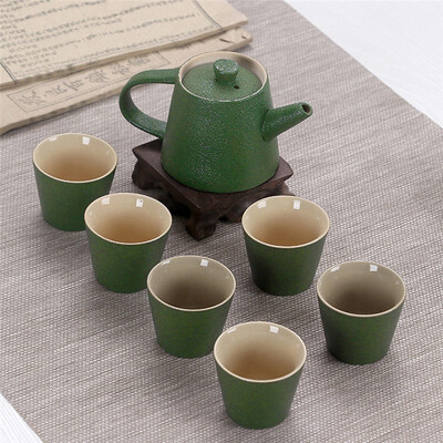 

7pcs Authentic Chinese Black Ceramic Gongfu Tea Set Teapot Canister & 6 Teacups