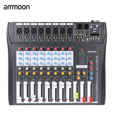 

ammoon CT80S-USB 8 Channel Digtal Mic Line Audio Mixing Mixer Console with 48V Phantom Power for Recording DJ Stage Karaoke Music
