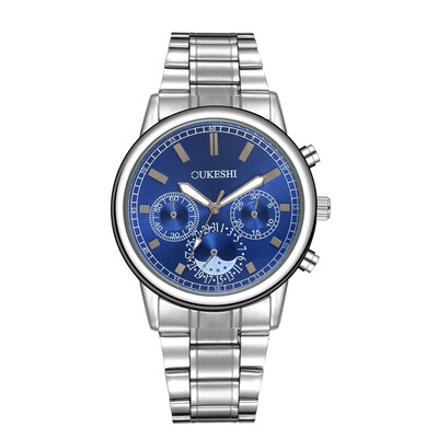 

OUKESHI Fashion Stainless Steel Men Business Quartz Wrist Watch